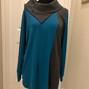 Youtalia  Teal and Gray Women's Cowl Neck Tunic   Size XL. NWTGS